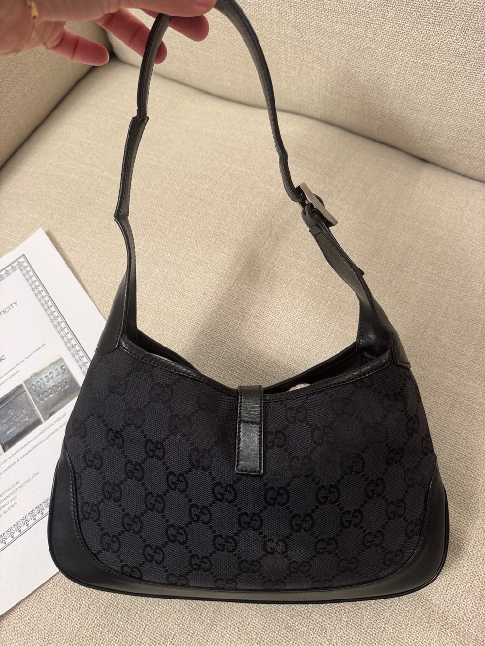 Gucci Jackie Vintage GG Canvas Shoulder Bag Black Y2K Authentic - Picture 5 of 13